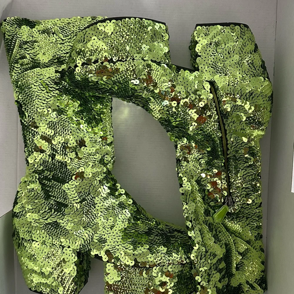 Prada Green Sequined Platform Boots - Picture 11 of 12